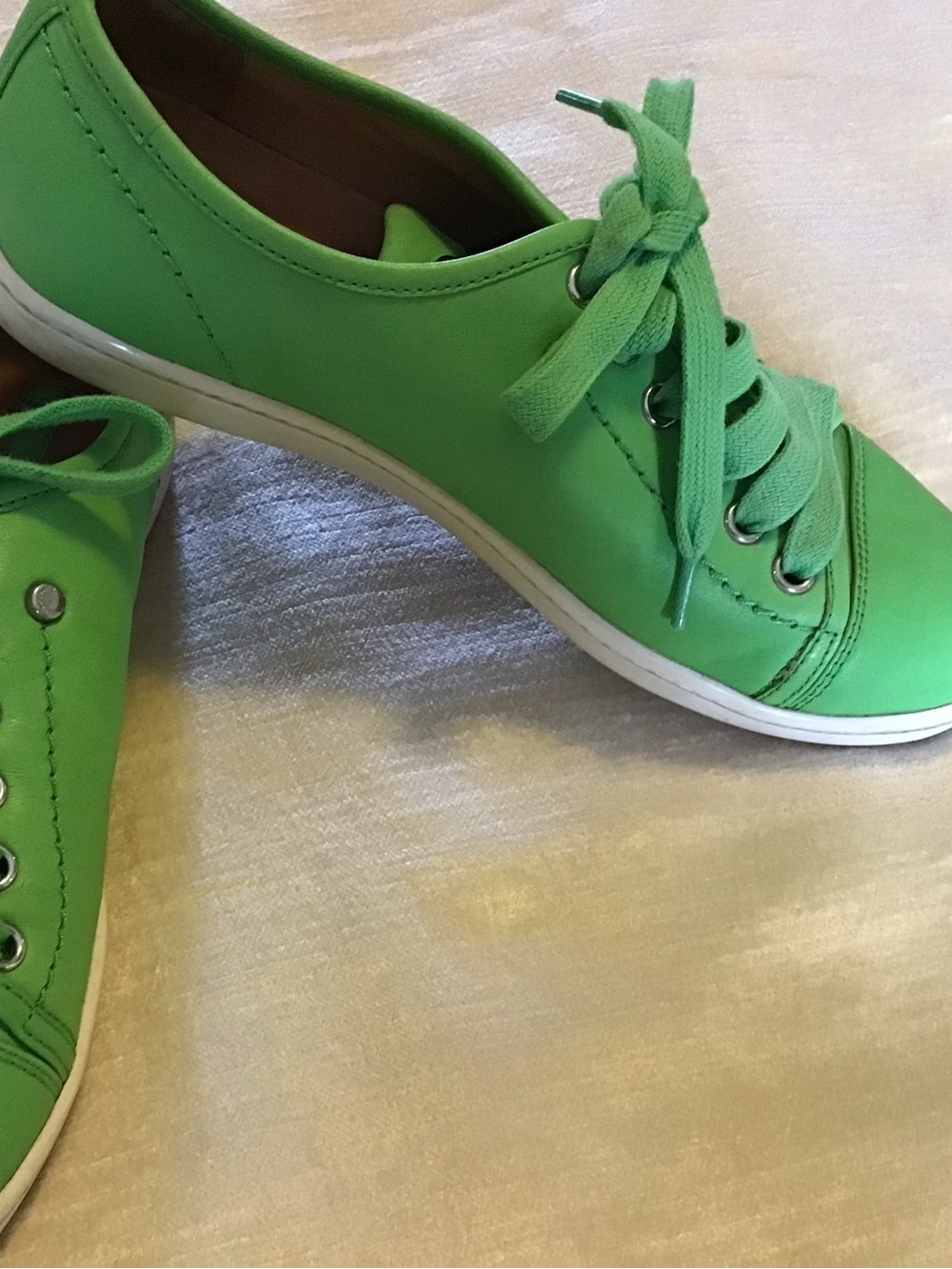 Longchamp Bright Green Leather Lace-Up Sneakers